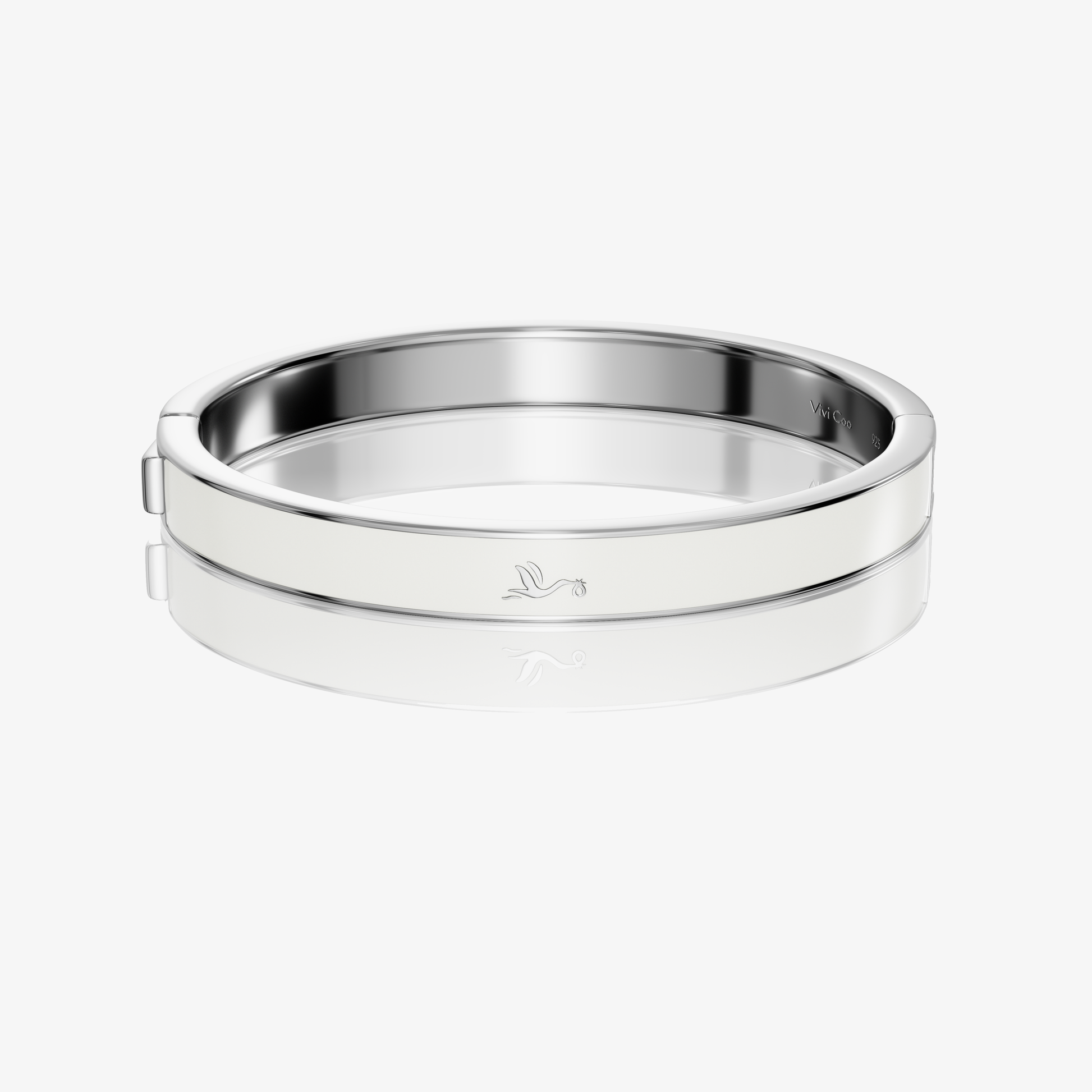 Delicate Vivi Coo motherhood stork bracelet in silver celebrating pregnancy and birth, back view 