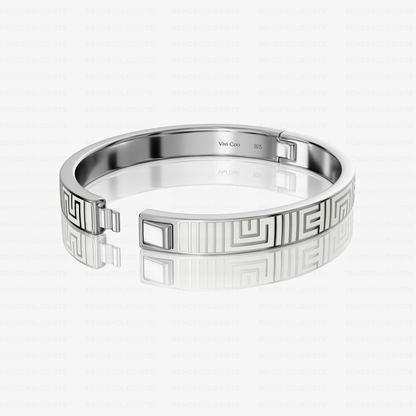 Motherhood Vivi Coo Tapuat bracelet with geometric design in sterling silver, open button fastening